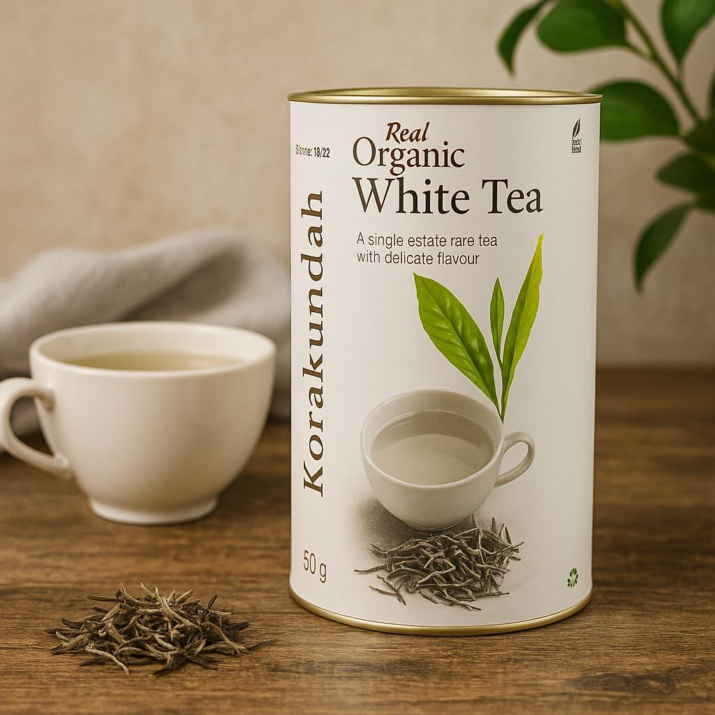 The United Nilgiri Tea Estates co.ltd KORAKUNDAH Real Organic White Tea | 50 g | Pack of 2 |Total 100g| A Single Estate Rare Tea with delicate flavour