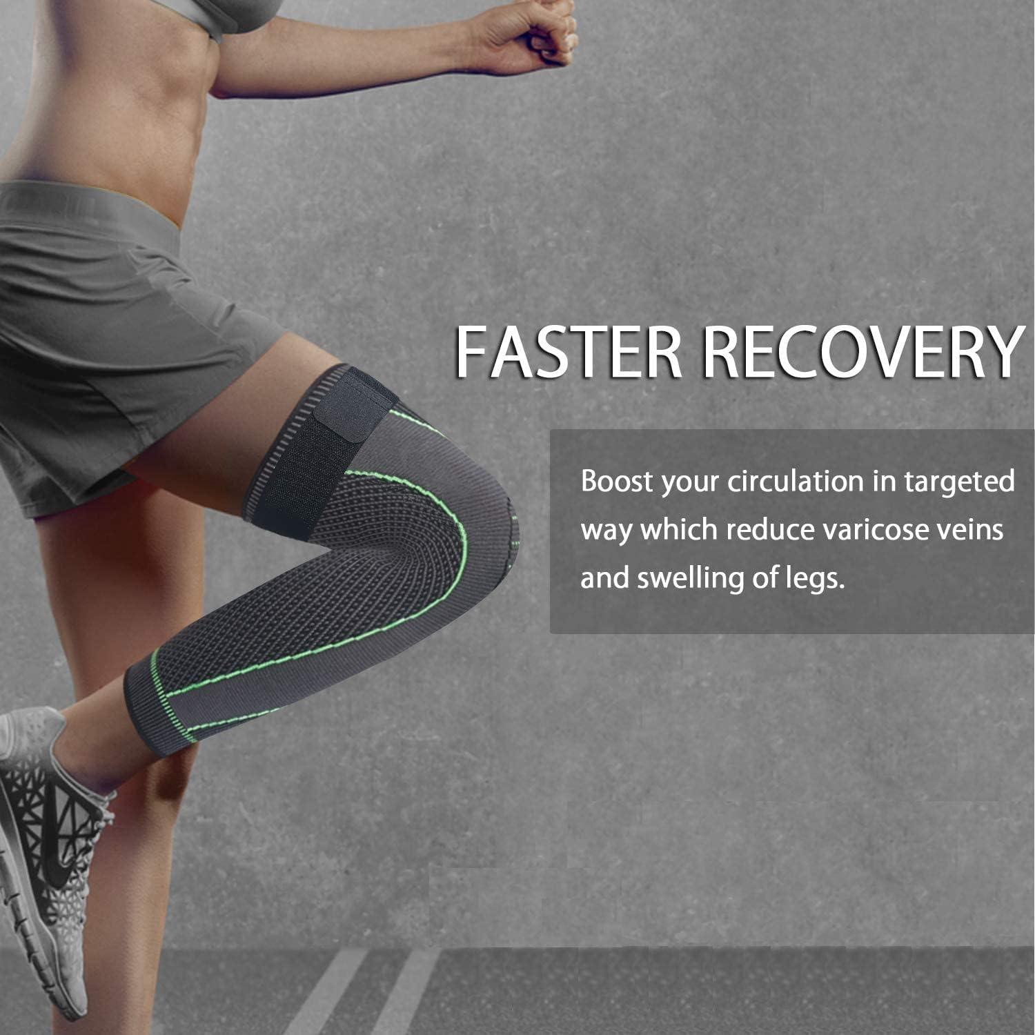 serveuttam serveuttam Knee Support for Men- 3D Knitted Knee Brace for Gym, Workout and Pain Relief | Extra Long Leg Braces Knee Sleeve for Working Out, Joint Pain (S, Green-Black) (M, Green-Black)