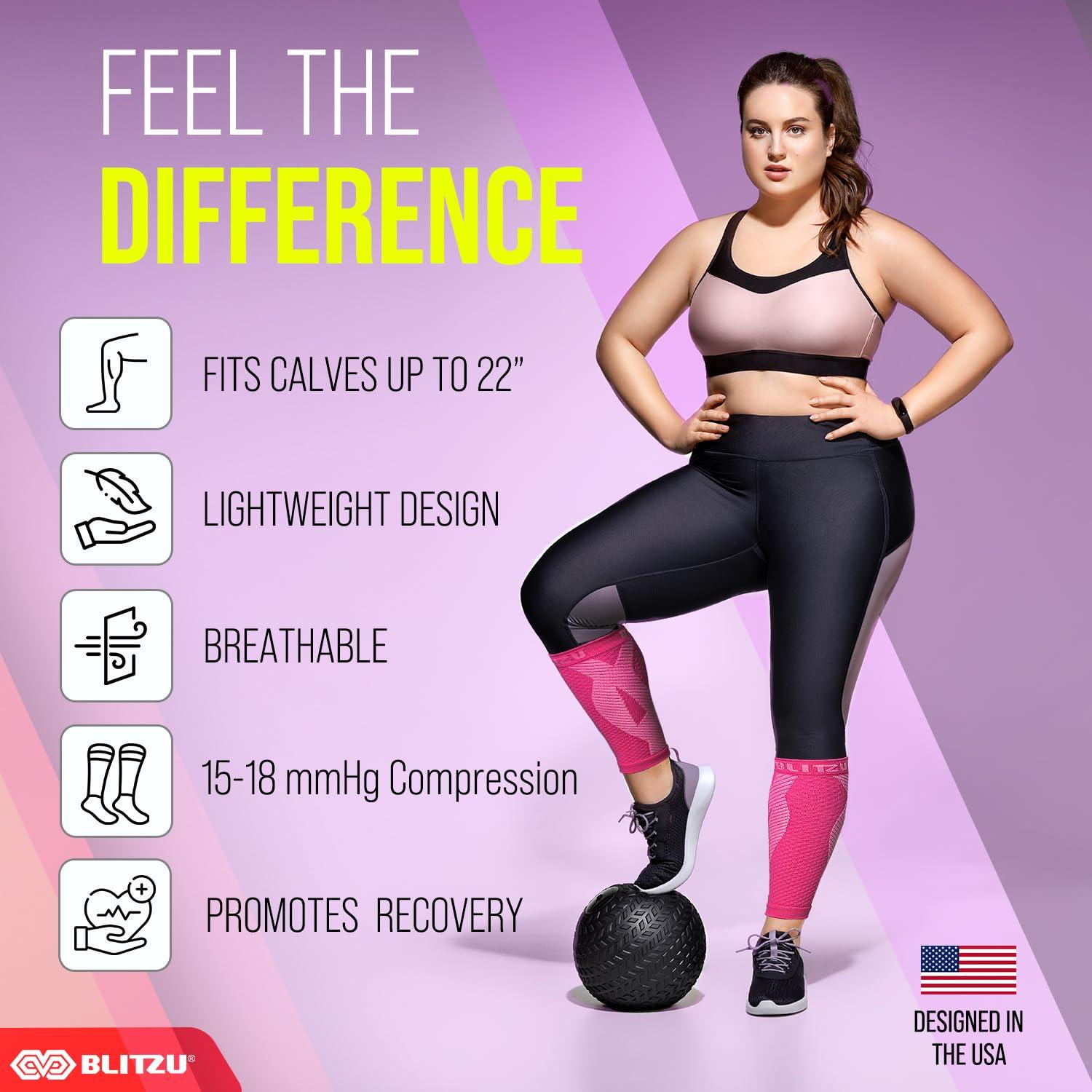 BLITZU BLITZU Calf Compression Sleeve Leg Performance Support Shin Splint & Calf Pain Relief. Men Women Runners Guards Sleeves Running. Improves Circulation Recovery