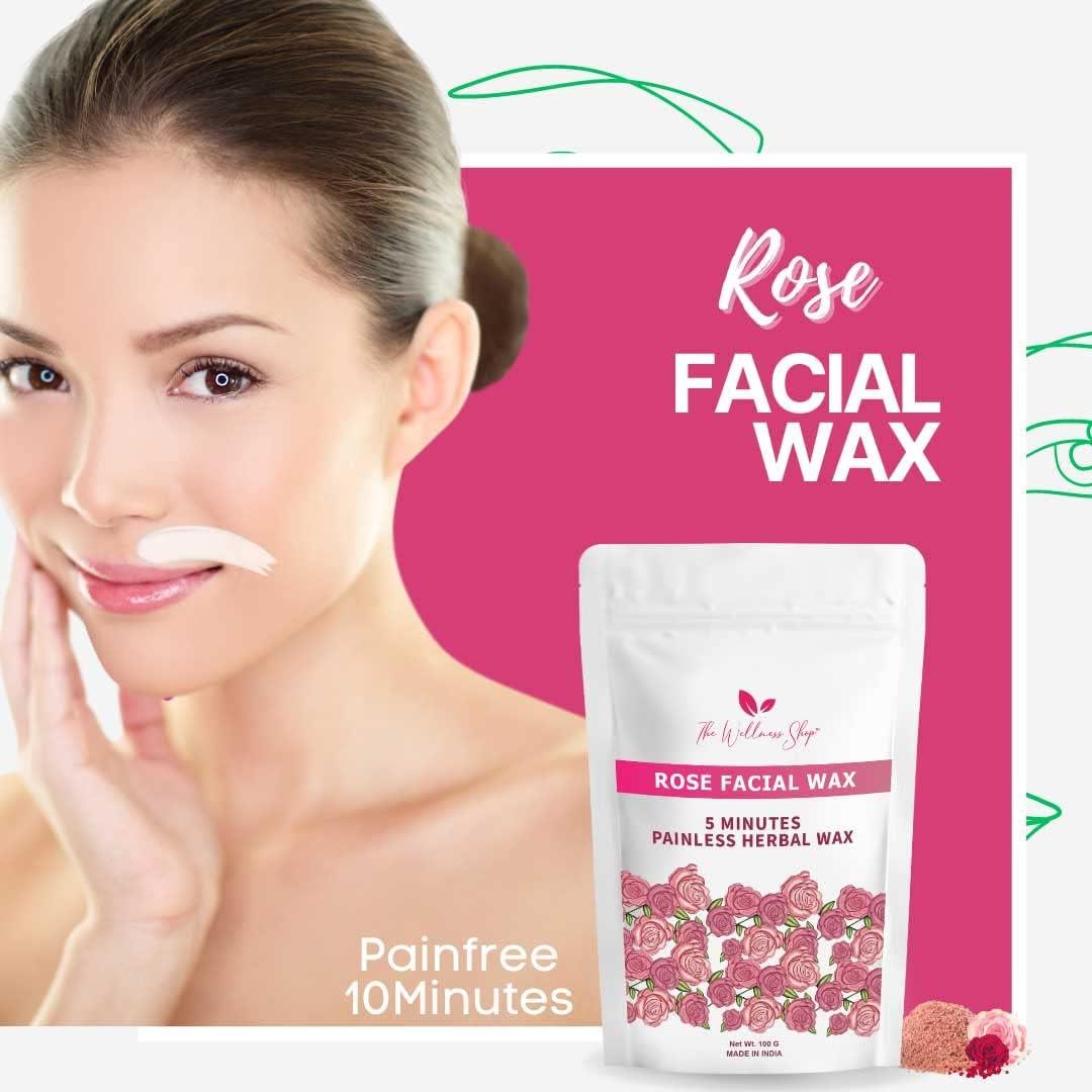 The Wellness Shop The Wellness Shop - Turmeric Facial Wax + Rose Facial Hair Removal + Bikini Wax - 5 Minute Painless Herbal Wax Powder All Type Skin For Women & Men, Pack of 1