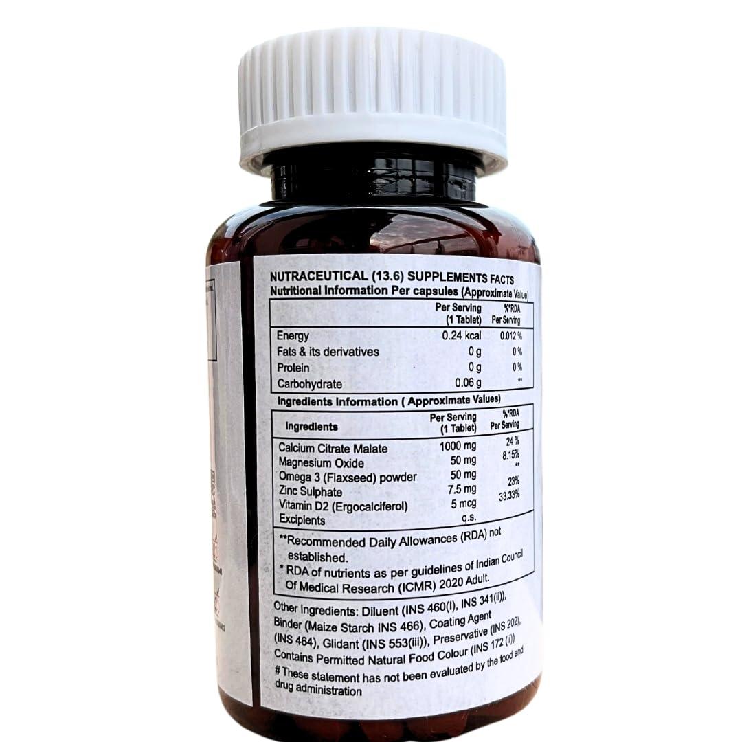 UDVIK NATURALS UDVIK NATURALS ADVANCE CALCIUM | CALCIUM CITRATE, VITAMIN D, MAGNESIUM, ZINC OMEGA 3 | ADVANCE COMBINATION | WITH CHILD SAFETY CAP | 60 Counts (Pack of 1)
