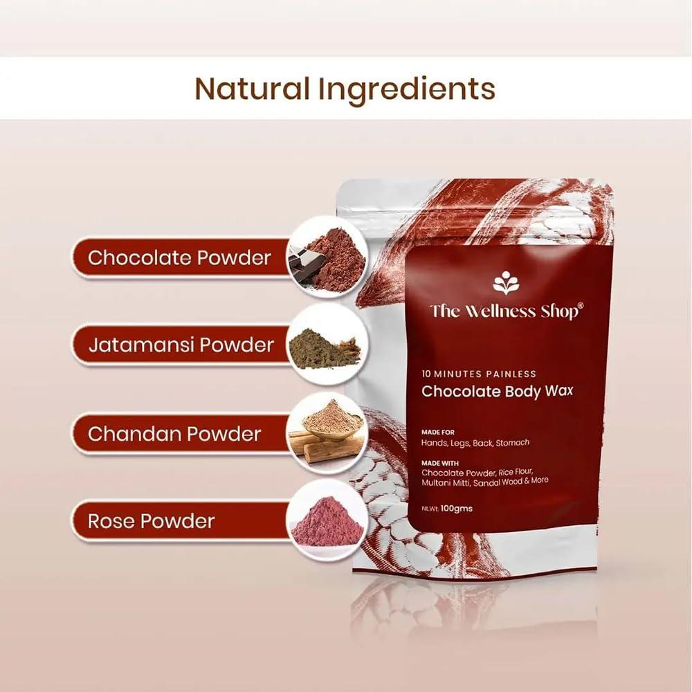 The Wellness Shop The Wellness Shop - Women Chocolate Hair Removal Powder, 10 Minute Full Body Waxing Powder, Painless And Natural Solution For Unwanted Hair And Parlour Like Result At Home