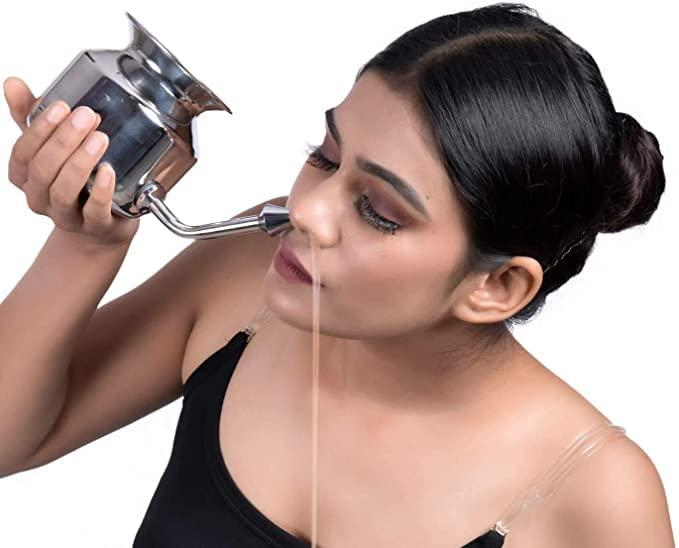 OREAYU OREAYU Big Size Stainless Steel Ayurvedic Jala Neti Pot for Sinus Congestion Sinus, Nose Irrigation and Cleaning (600 ml)
