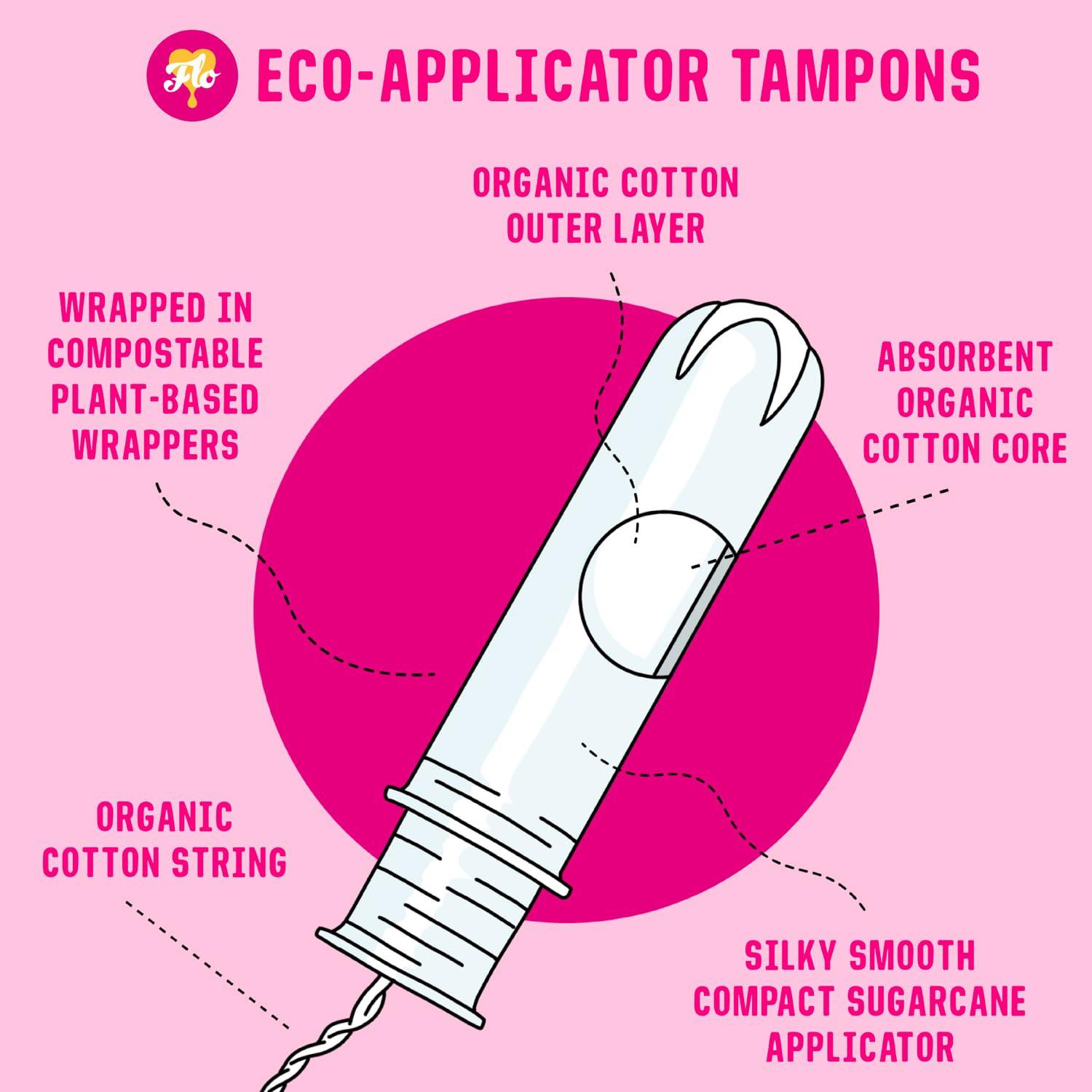 FLO FLO - Organic Applicator Tampons with Width-Wise Expansion, Natural Comfort Cotton, Plant-Based, Biodegradable & Plastic Free, Superior Leak-Busting Protection, Regular & Super Combo Pack, 14 Count