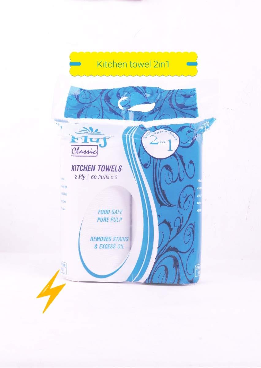 Fluf Non Woven Reusable and Washable Kitchen Wipes Kitchen Towel by Fluf - 60 Pulls Per Roll (Pack of 6)