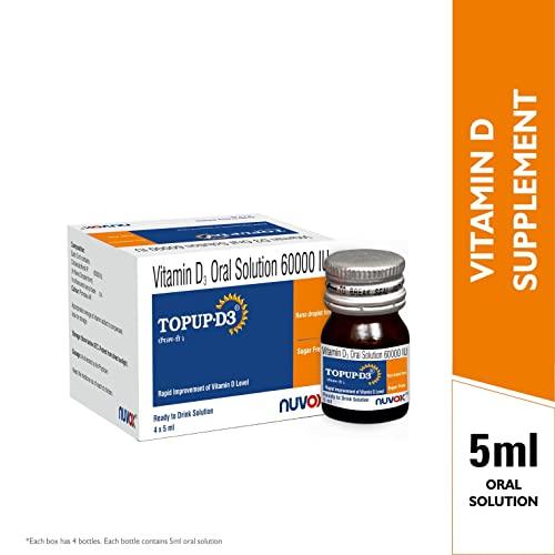 Nuvox Healthcare TOPUP D3 – Ready to Drink Vitamin D3 (Cholecalciferol, 60000 IU) | Nano Shots for Immunity, Healthy Bones & Strong Muscles | Sugar Free Nano Shots | Pack of 4 shots of 5 ml each