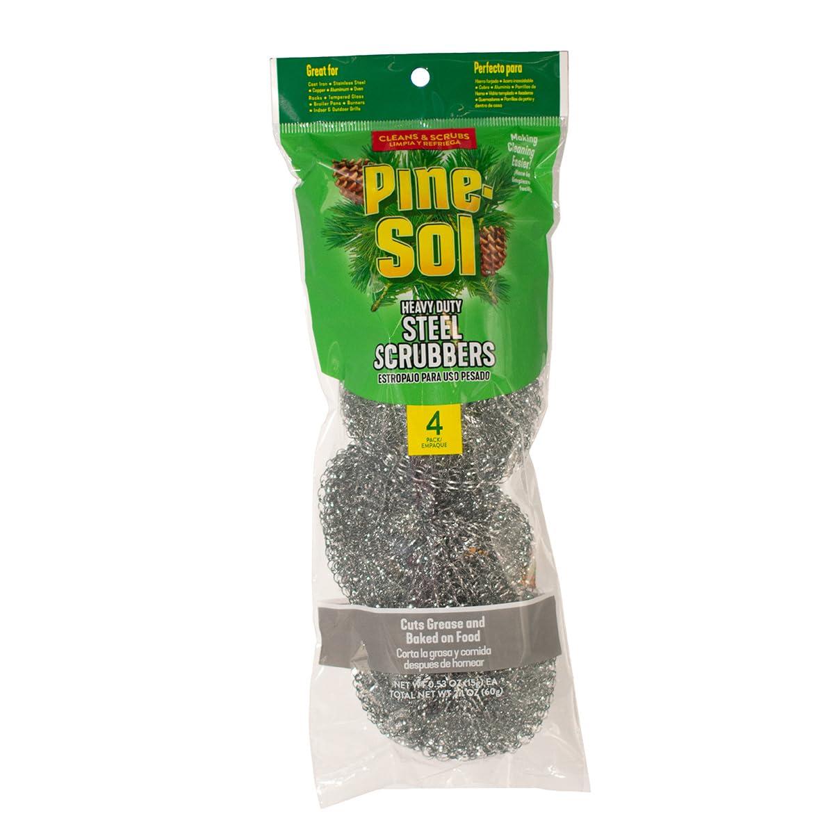Pine-Sol Pine-Sol Heavy-Duty Stainless Steel Scrubbers | Won’t Rust or Splinter | Scrub Sponges for Cast Iron, Oven Racks, Grills, 4 Pack