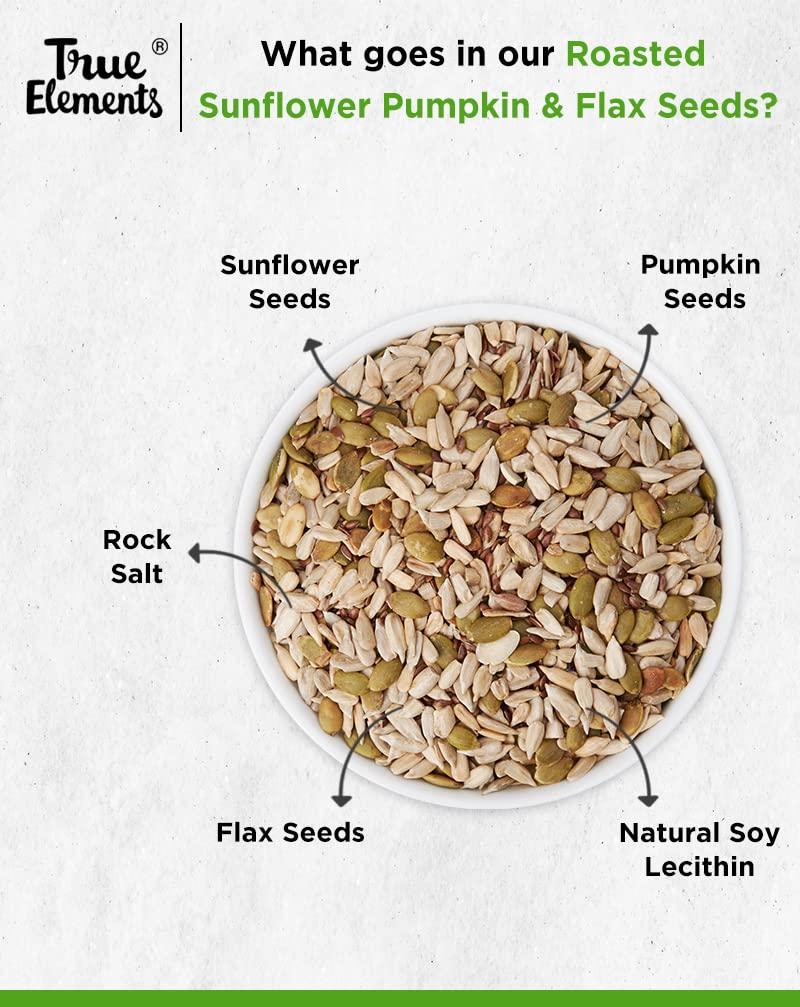 True Elements True Elements Roasted Pumpkin, Sunflower and Flax Seeds 125gm - Healthy Seeds Mix