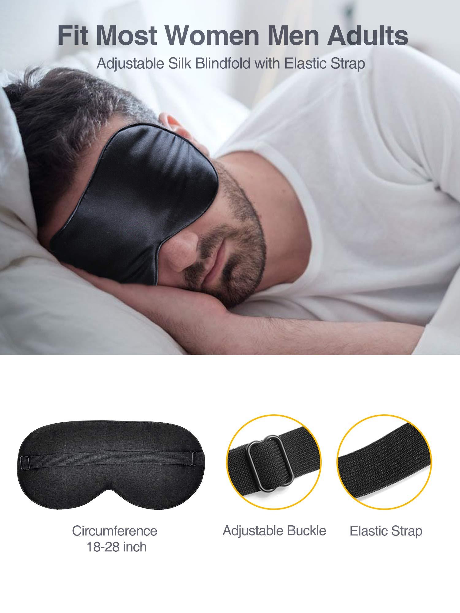 Luxtude Luxtude 2 Pack Silk Eye Masks for Sleeping Blackout, Natural Mulberry Silk Sleep Masks, Organic Satin Sleeping Mask, Blindfold, Eyemask, Night Masks, Eye Covers, Eye Shades for Women Men, Black & Gold