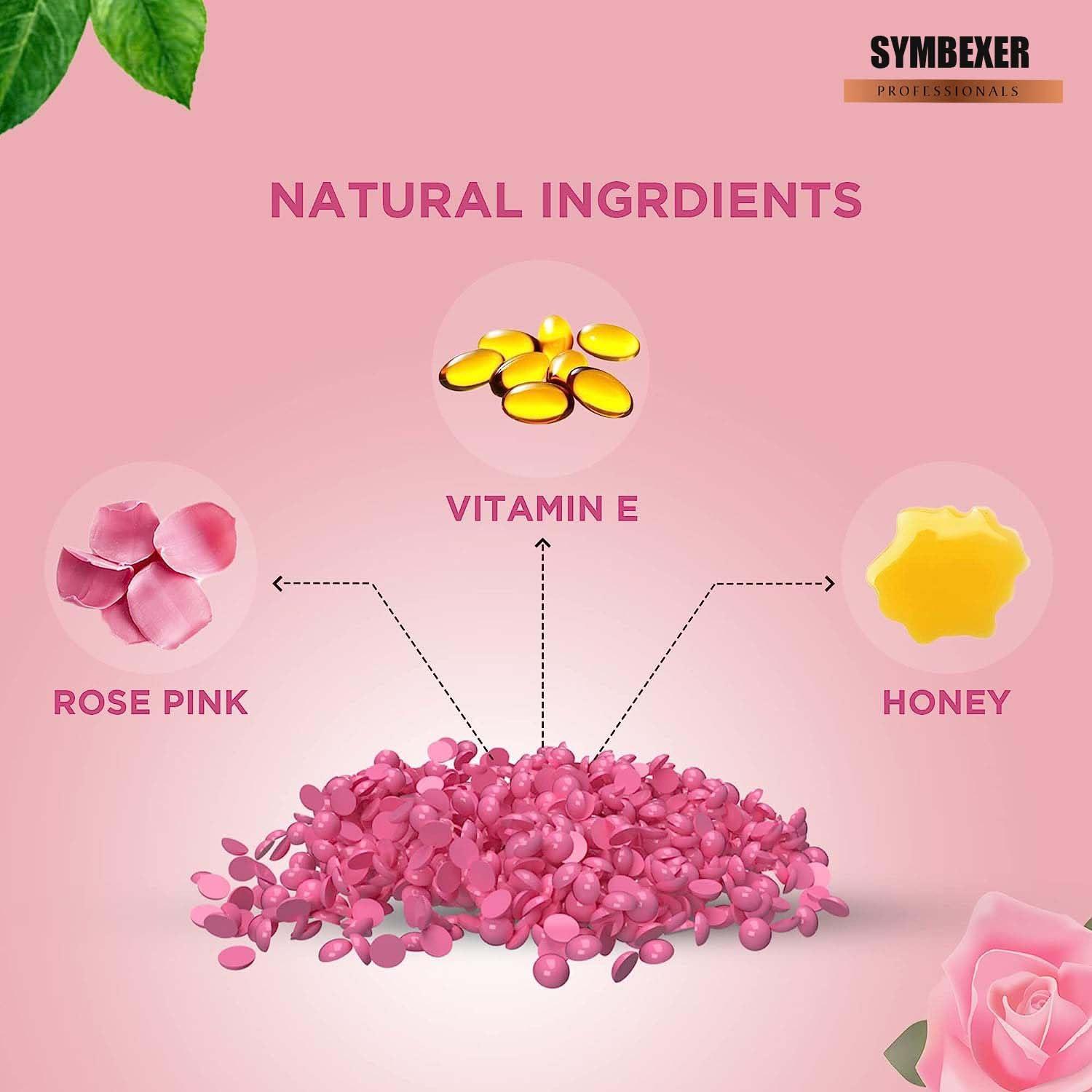 SYMBEXER Symbexer Rose Pink Hard Wax Beans Depilatory Stripless Wax & Painless For Women| Used For Upper Lips, Arms, Legs, Full Body,Bikini |Smooth Skin| (50 Gram, Rose Pink)