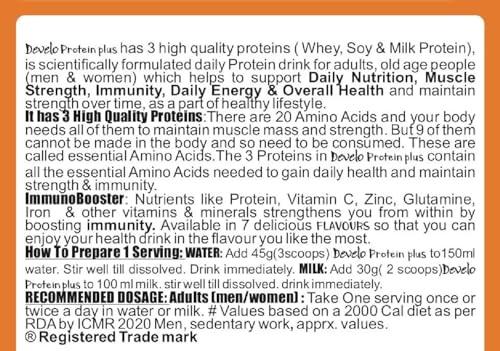 DEVELO Develo Protein Powder for Men & Women, Whey, Milk & Soy (Triple Protein)  500 g Chocolate