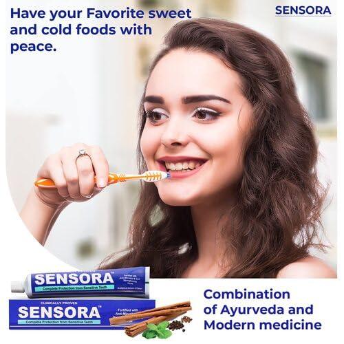Sensora SENSORA Sensitivity Releif Toothpaste For Sensitive Gums | Pack of 06 | Buy 6 get 10 (6 Super soft brushes and 4 tongue cleaners FREE)