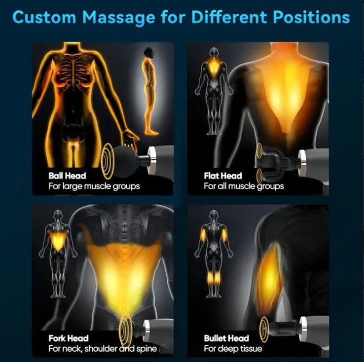 Earwig Earwig Electric Fascial Gun, Hammer Back Tool, Lengthened Fascia Hammer, Back Percussion Massage Relaxation Whole Body Muscle Hammer Silent Fascia Gun with LED Screen with 4 Massage Headswith 3 Modes & 6 Speed Levels