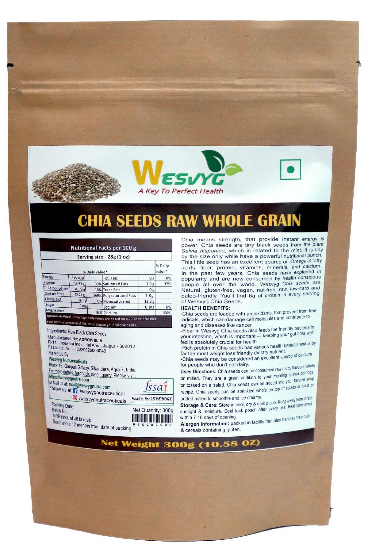 WESVYG Wesvyg Chia Seeds for wt. Loss | High in Protein, Calcium & Fiber - 300 G