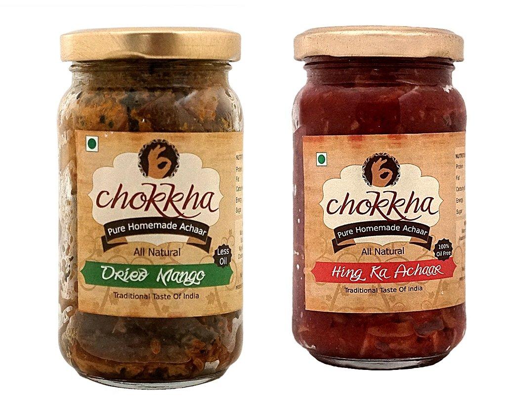 Chokkha Chookha Traditional Homemeade Mango & Hing Mango Pickle Combo | No colour Added | Vegan | 100% Oil-Free | Combo of 2 | 200 Gm Each