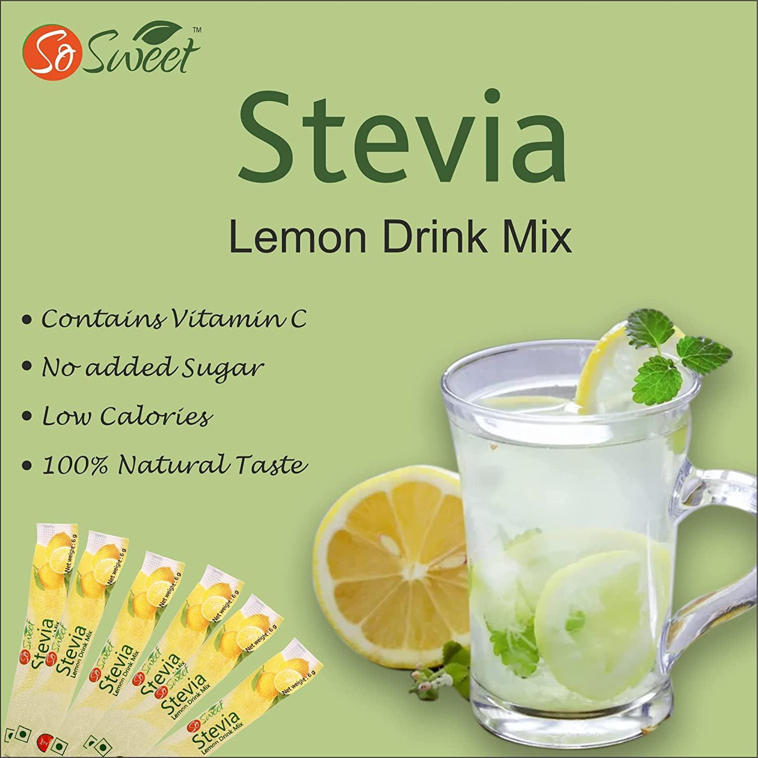 So sweet So Sweet Stevia Lemon Instant Drink Mix Sugar Free | Zero Calories| Enrich with Vitamin C | 12 Sachets