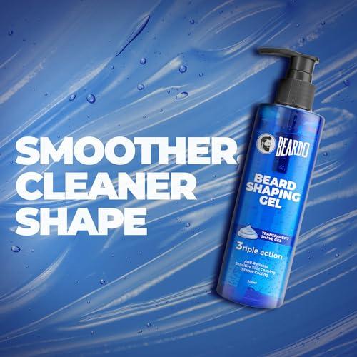 BEARDO Beardo Beard Shaping Gel, 200ml | 3riple Action Transparent Shaving Gel for Men | Shaving gel with Anti-Redness, Calming, Intense Cooling | Suitable for Sensitive Skin