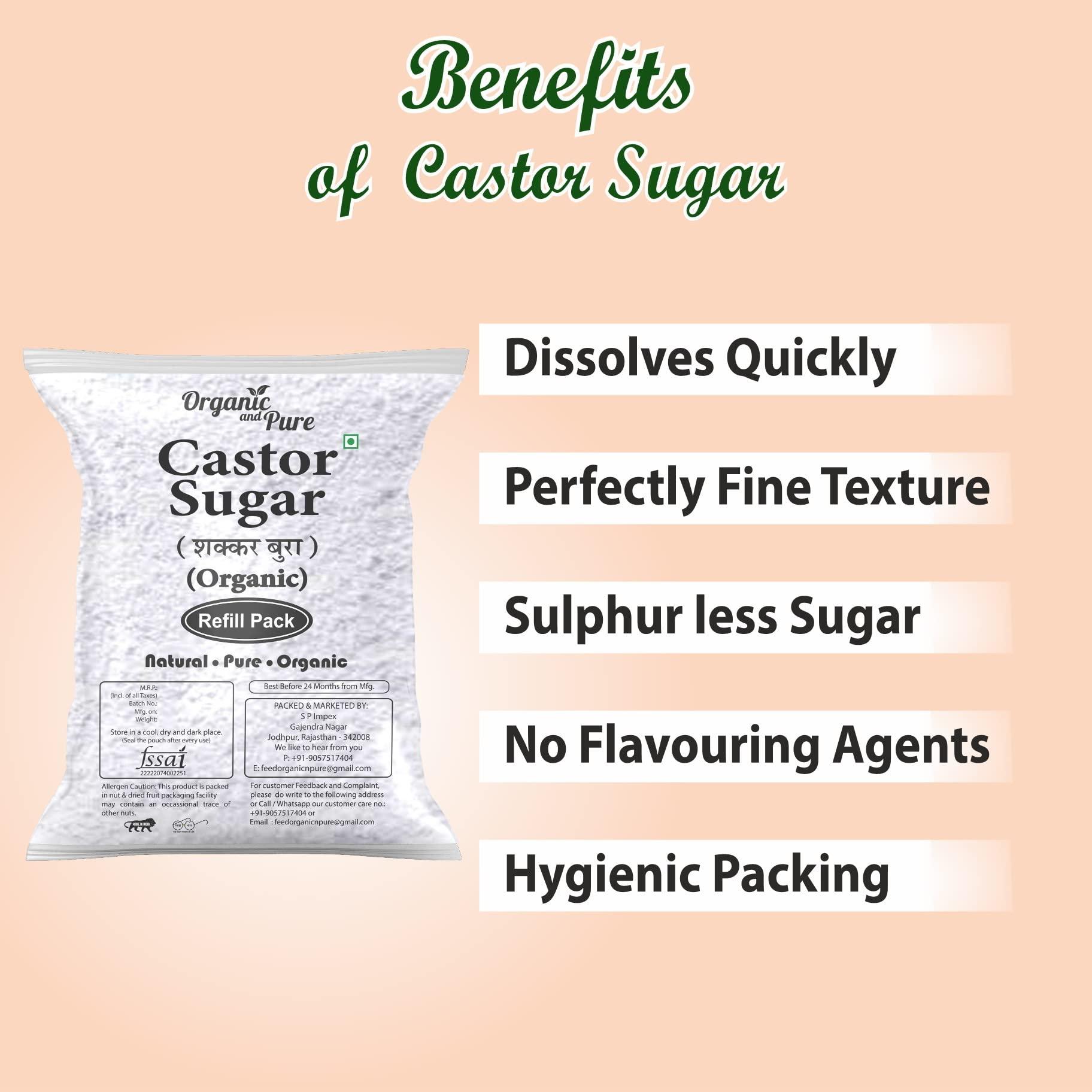 Organic and Pure Oragnic and Pure Castor Sugar | Bura Sugar Powder | Desi Shakkar Burada | Chini Ka Bura | Crushed Sugar (for Baking) (Refill Pack) 400g