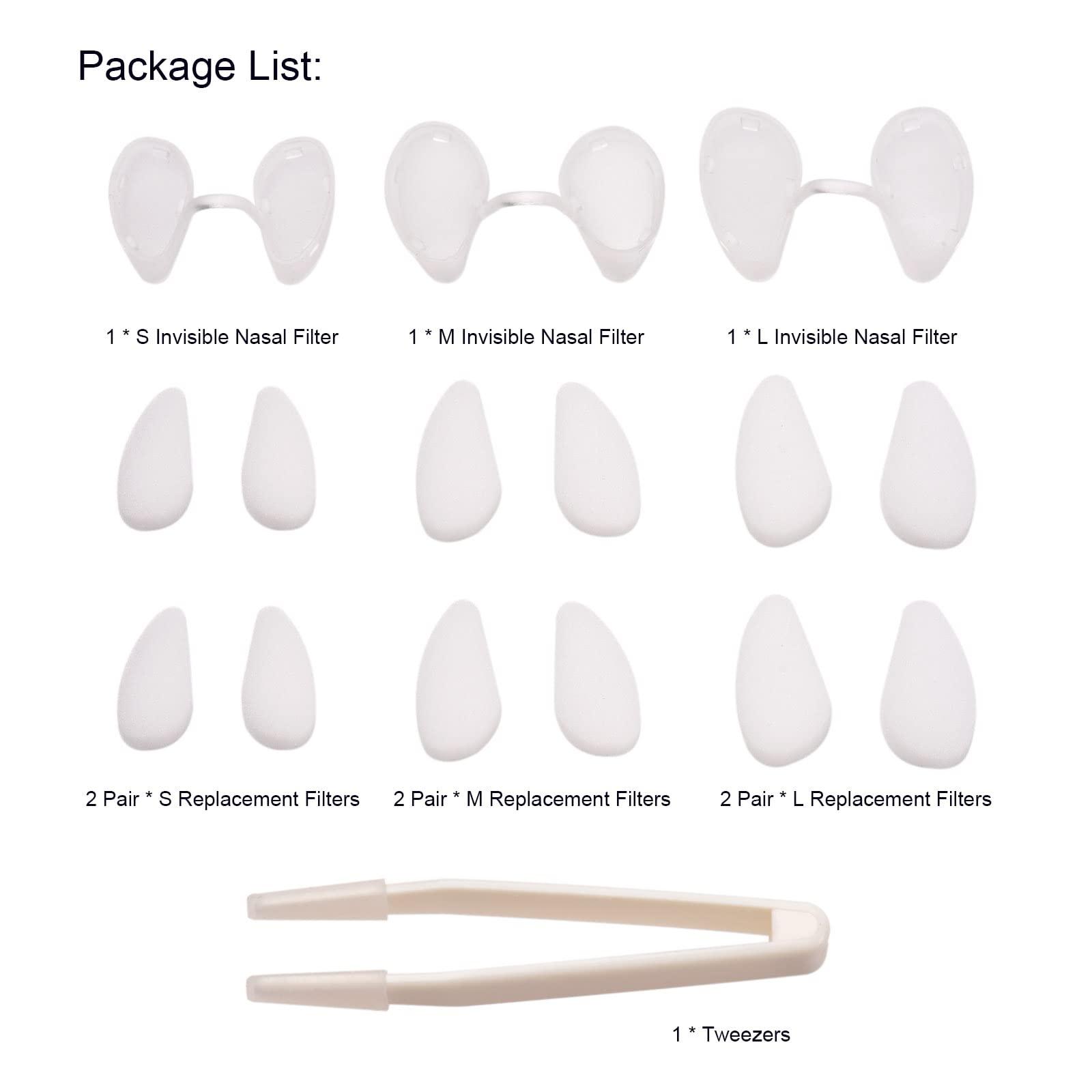 RYAP Invisible Nasal Filter Ultra-Breathable Nasal Nasal Nose Plugs for Smells with Mini-HEPA Air Filtration from Pollen Dust Small + Medium + Large Narrow Shape