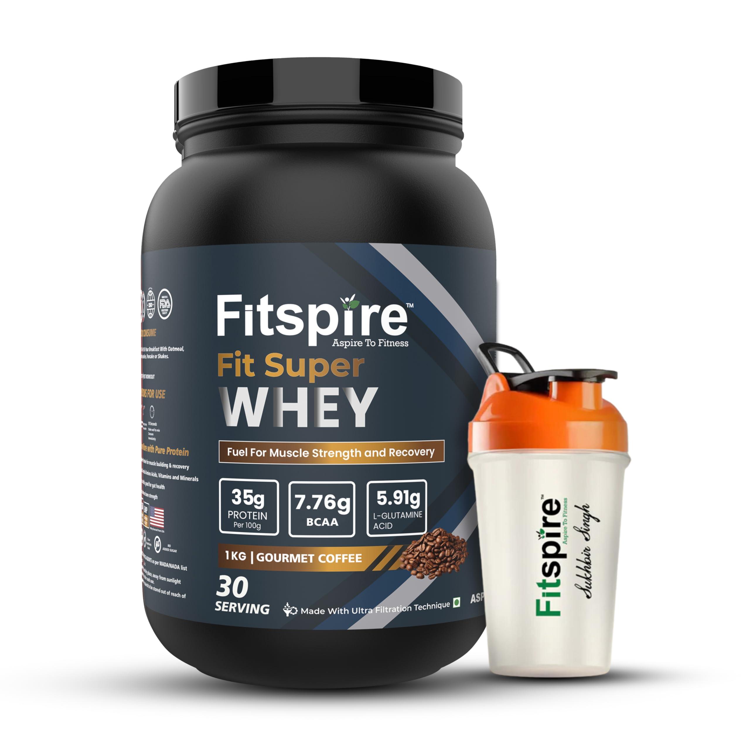 Fitspire Fitspire Fit Super Whey Protein For Men & Women | 36g Protein Per 100g Serving | 7.6g BCAA Ratio | 100% Whey Protein For Muscle Growth & Recovery - Pack Of 2 | (Gourmet Coffee)