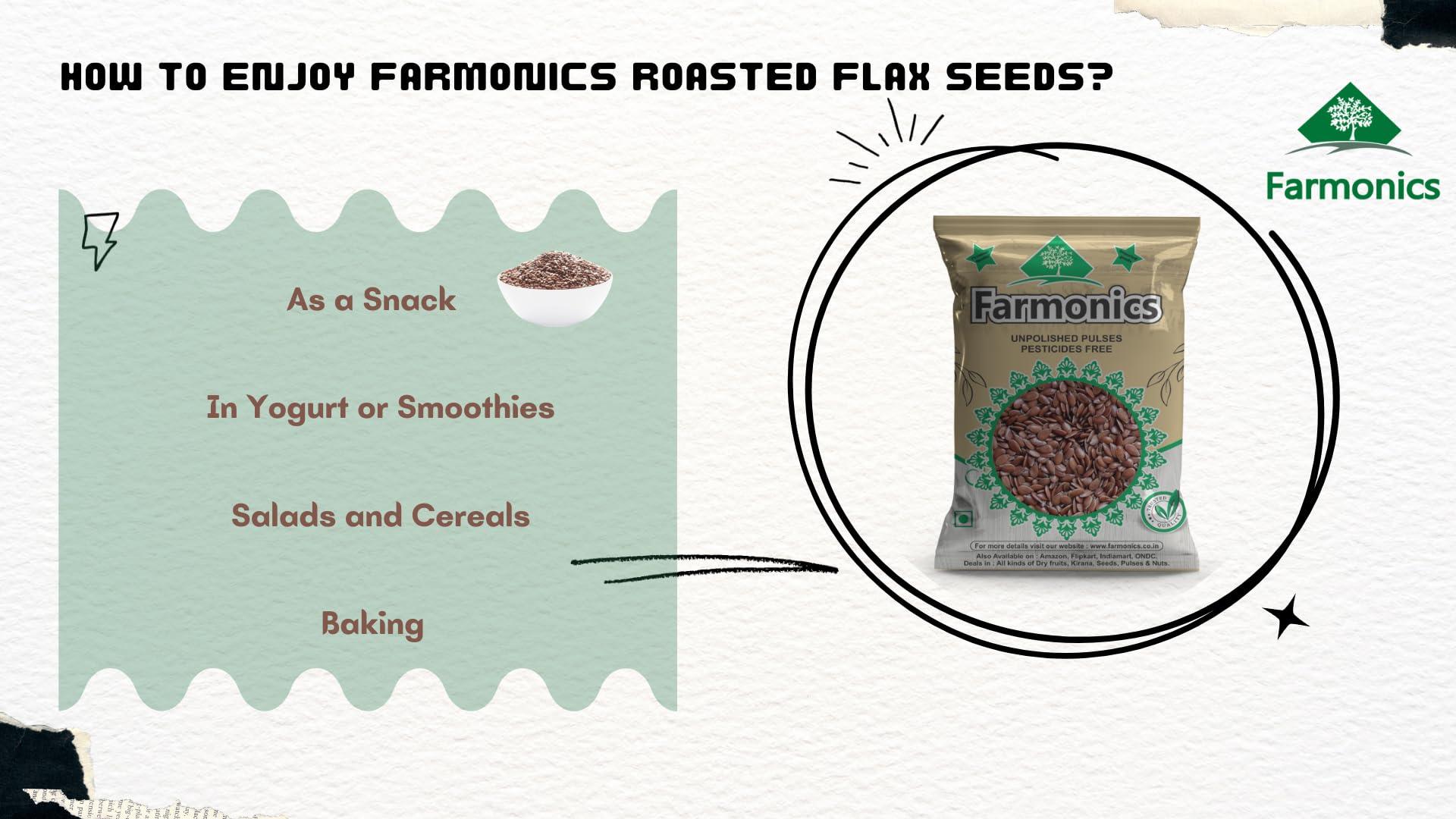 Farmonics Farmonics Roasted Flax seeds (Alsi) | Roasted & Salted Alsi - 1 Kg | Flax Seeds for Hair Growth | Alsi Seeds| Flax Seeds for Eating | Diet Snacks | High in Fibre | Edible Seeds