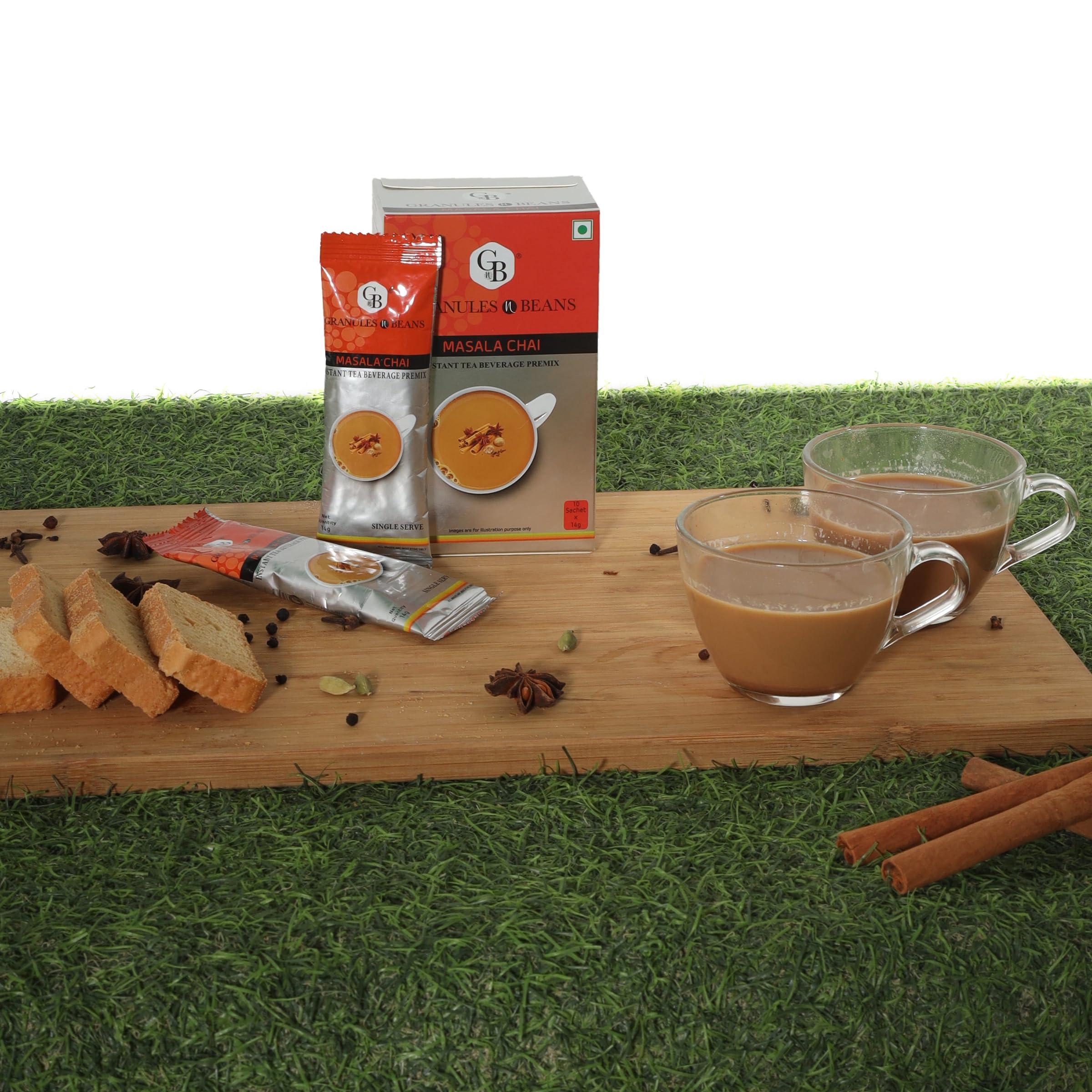 GnB GRANULES n BEANS GnB GRANULES n BEANS Granules N Beans Masala Chai Instant Tea Premix - (10 Sachets X 14G =140Gm) (Pack Of 2) | Flavorful Blend Chai Tea