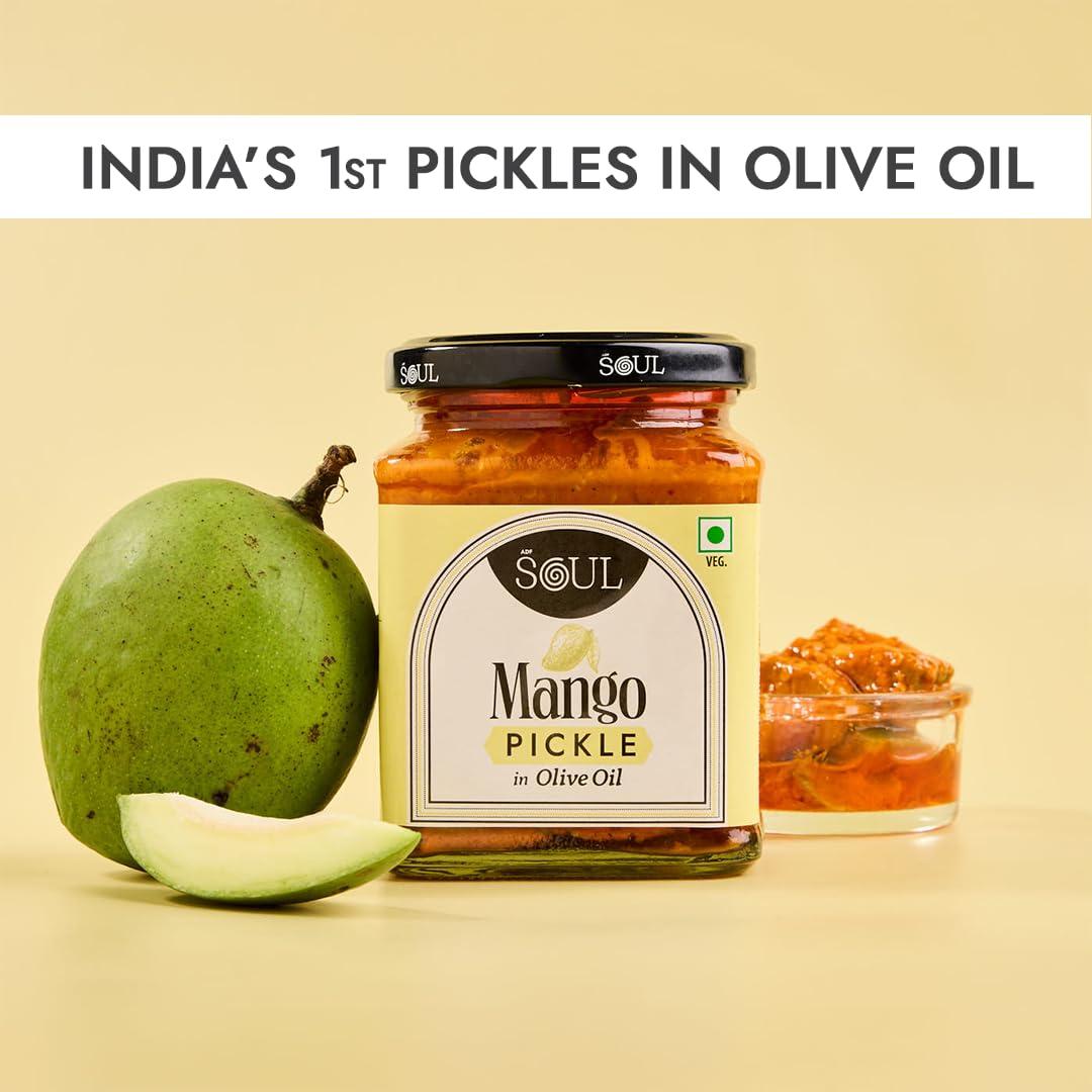 ADF Soul Soul Pickle In Olive Oil Combo Pack of 2 (Mango Pickle 265 GM + Garlic Pickle 275 GM)