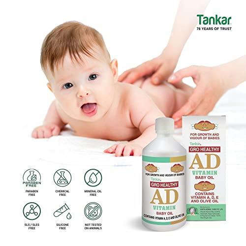 TANKAR Tankar Gro Healthy ADE Vitamin Baby massage Oil for growth and vigour of babies, contains vitamin A, D, E and olive oil | Safe all skin type 170ML (Pack of 2)