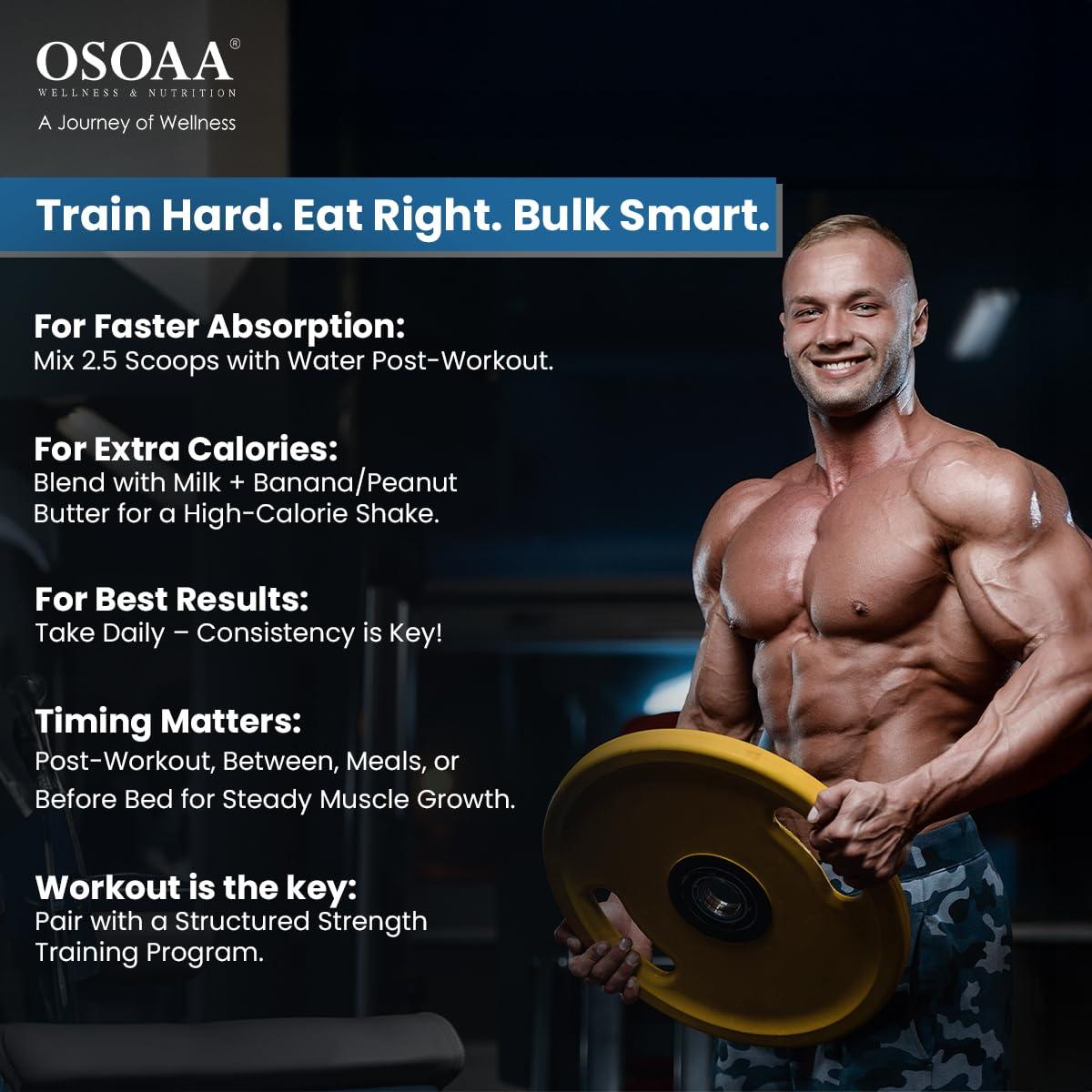 OSOAA OSOAA Bulk Mass Gainer 3Kg | (Italian Chocolate) | 15g Protein |490 Calories | Added 3g Creatine | with Digestive Enzymes | 28 Added Vitamins | For Both Men & Women