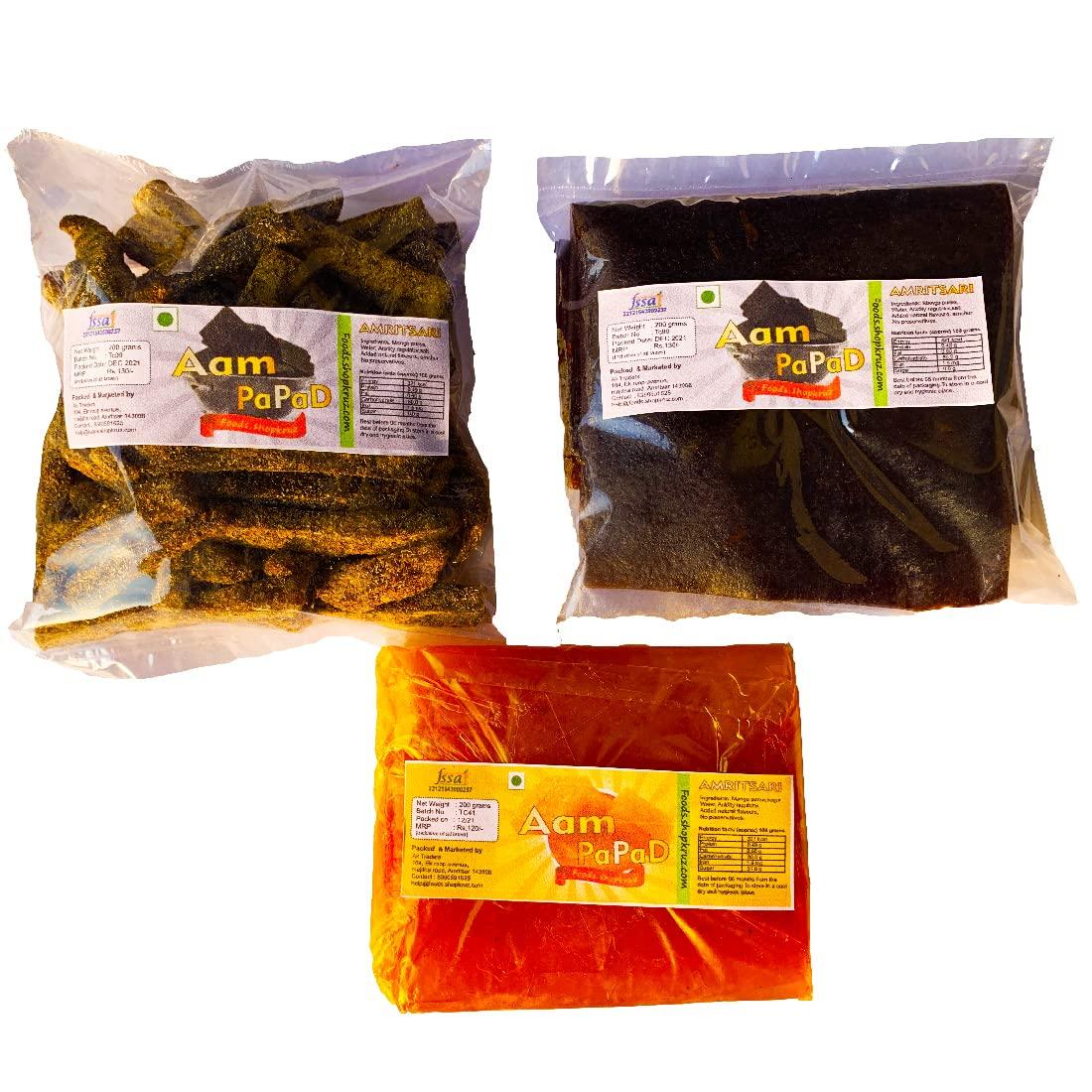 Foods.shopkruz Foods.shopkruz Combo of Khatta aam papad & Meetha Aam Papad & lachha aam papad 200 GRAMS EACH