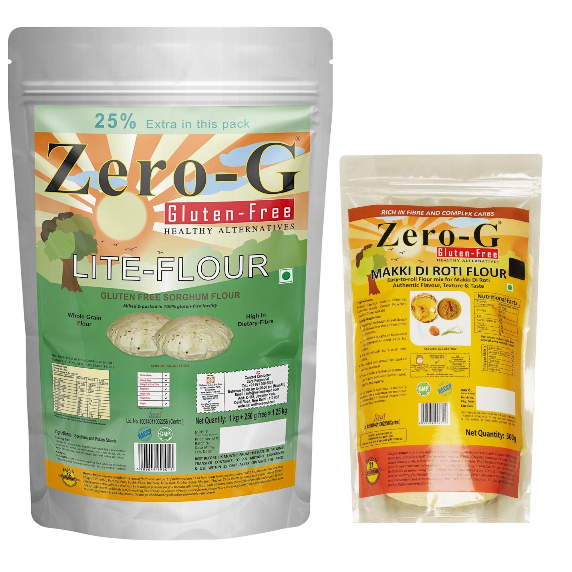 ZERO - G ZERO - G Gluten Free Lite Flour (1.25 Kg) + Zero-G Makki Roti Flour (500G) - Sorghum (Jowar) Atta For Perfect Rotis, Gluten-Free Makki Roti Flour Blend|All Purpose Gluten-Free Flour|High Dietary Fiber