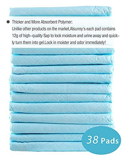 Alsunny Disposable Bed Pads 24"x 36" Non-Slip, Overnight Absorbency,Ultra Absorbent Disposable Underpad Incontinence Bed Pads Disposable for Incontinence, Furniture Protection or Pet Pads Large Size (38/Pack)