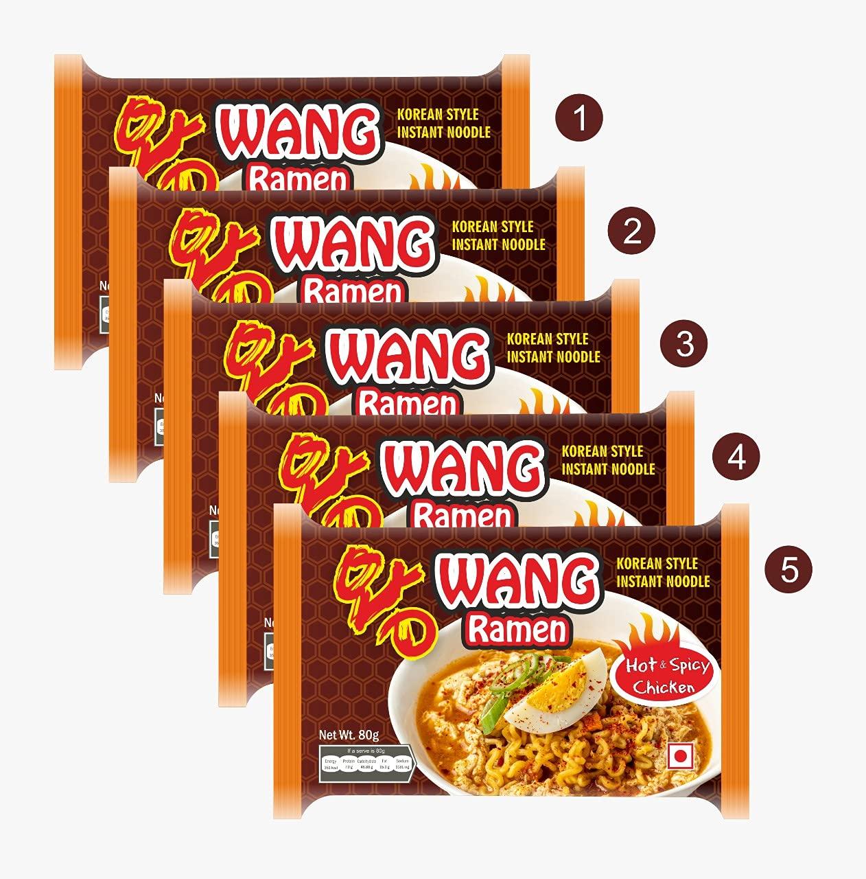 Wang Ramen Wang Ramen Korean Style Hot And Spicy Chicken Noodles (Pack Of 5), 1.07 Kilograms