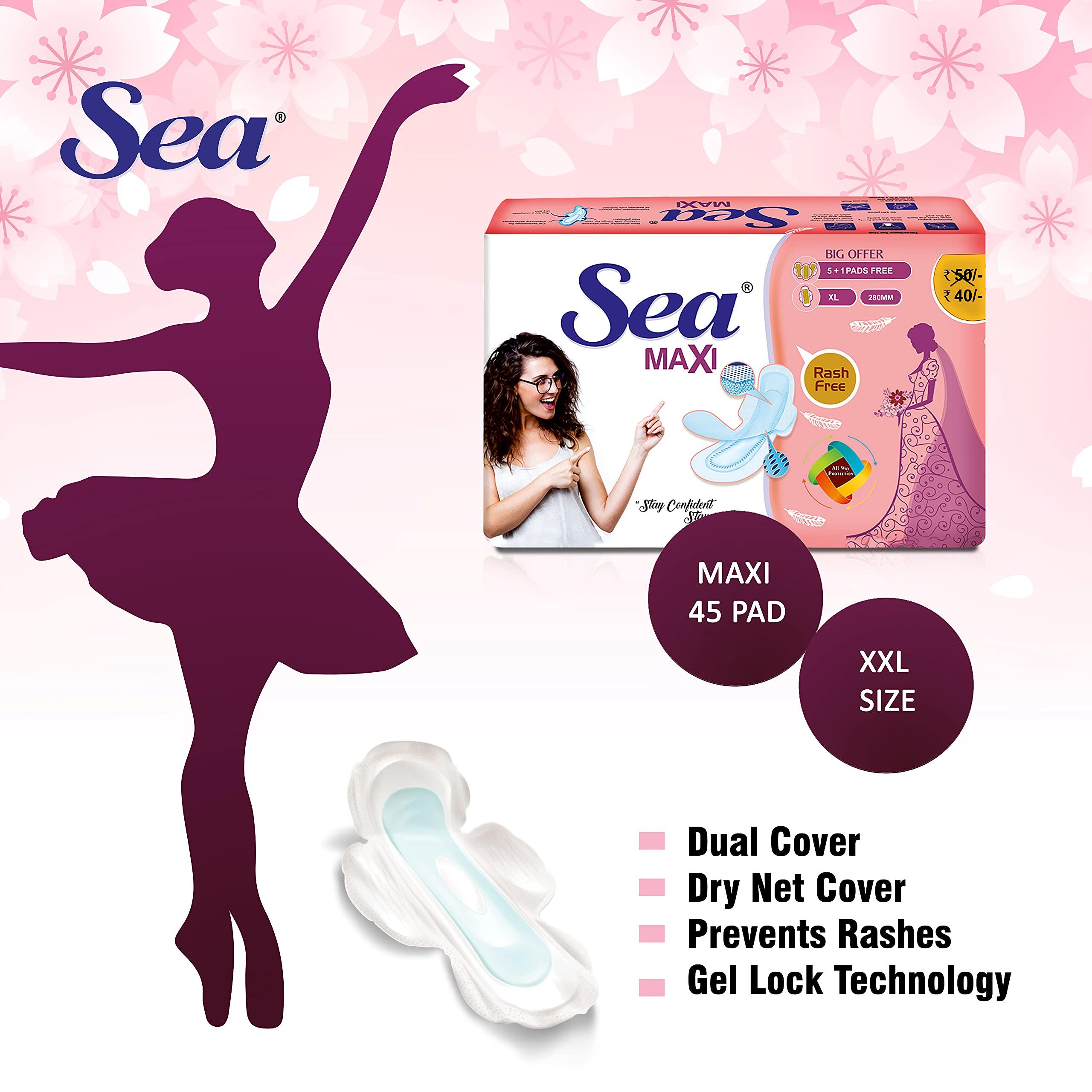 Sea SEA Sanitary Pad For Women | 45 XXL Maxi Pads | Organic Cotton Pad with Leak And Odour Lock Technology