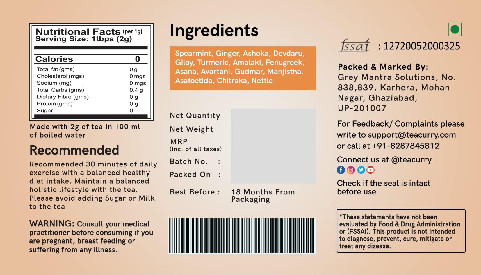 TEACURRY TEACURRY Facial Hair Tea (2 Month Pack | 60 Pyramid Tea Bags) - Helps with Facial Hair Removal and Unwanted Hair Removal