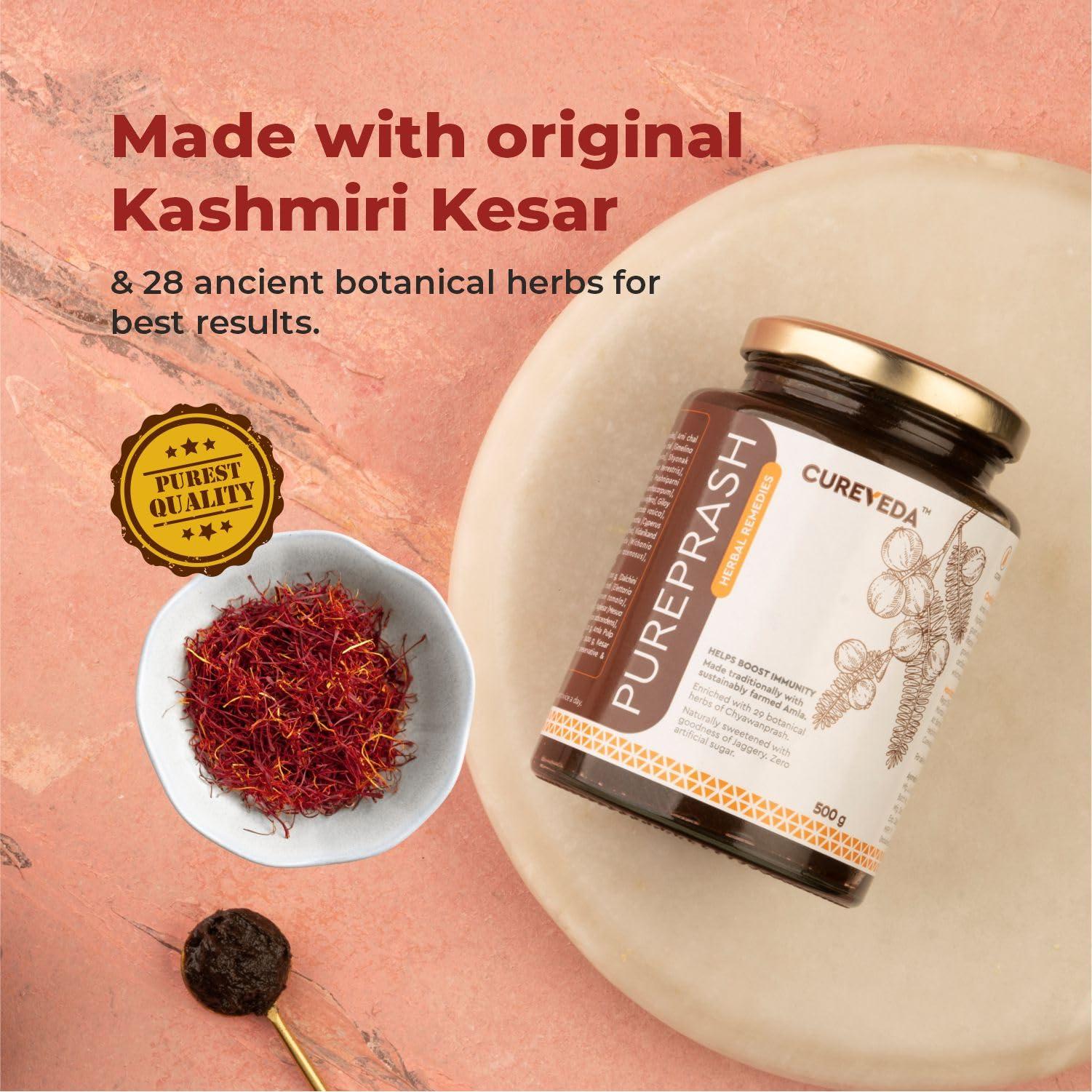 Cureveda Cureveda Chyawanprash Pureprash 1kg - Herbal Immunity Support for all age groups- Jaggery, Organic, Saffron Kesar, no added sugar (500gms x 2)