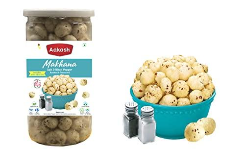 Aakash Namkeen Aakash Roasted & Flavored Makhana Combo- Salt & Black Pepper, & Peri Peri Makhana Jar | Cholesterol Free, Healthy Snacks | 160GM (Pack of 2, Each 80GM)