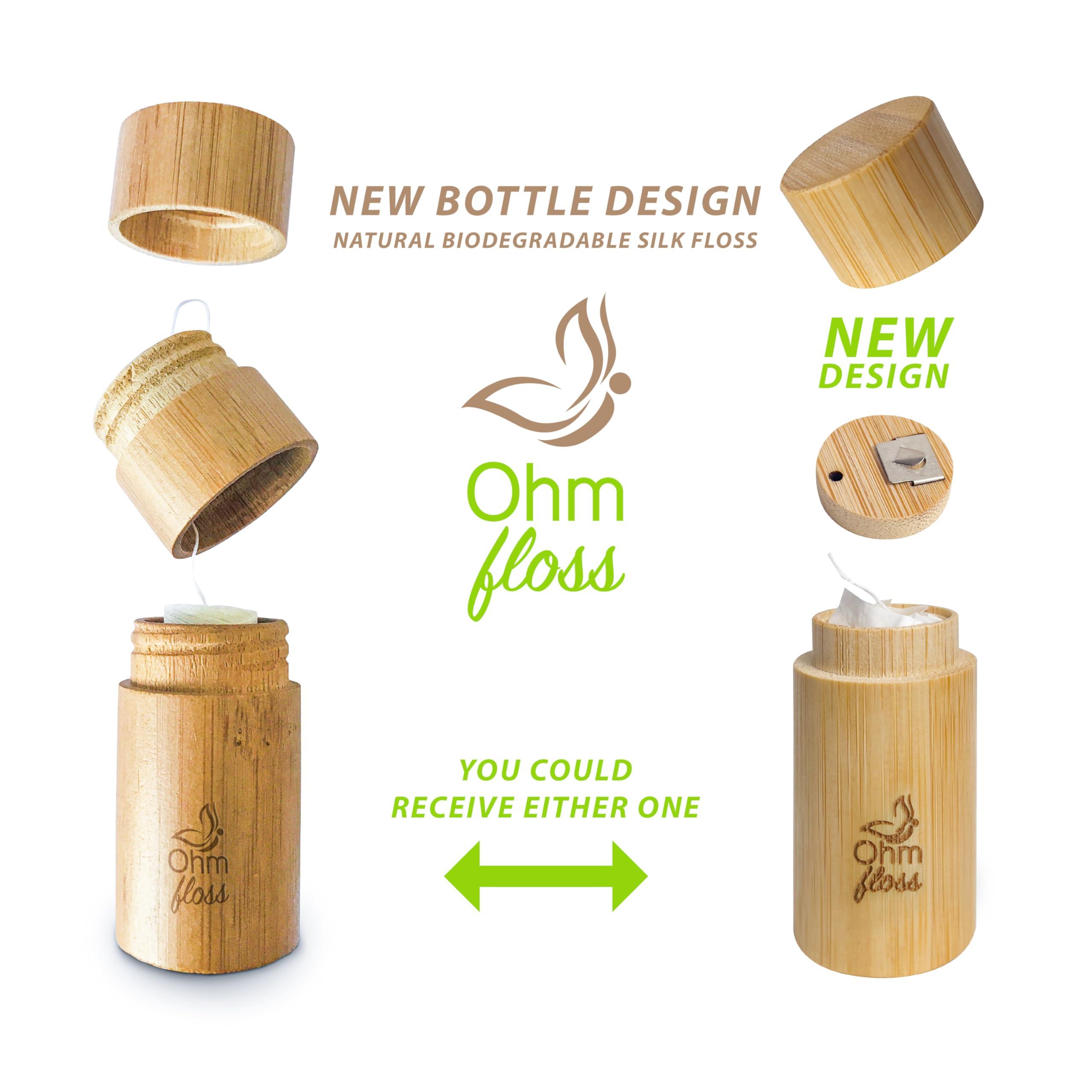 Ohm Earth Ohm Floss Biodegradable Dental Floss with Bamboo Refillable Holder, Naturally waxed with Candelilla, 100% Compostable, 55 yds/50m Natural Silk Spool Eco-Friendly Zero waste Oral Care, Natural Mint