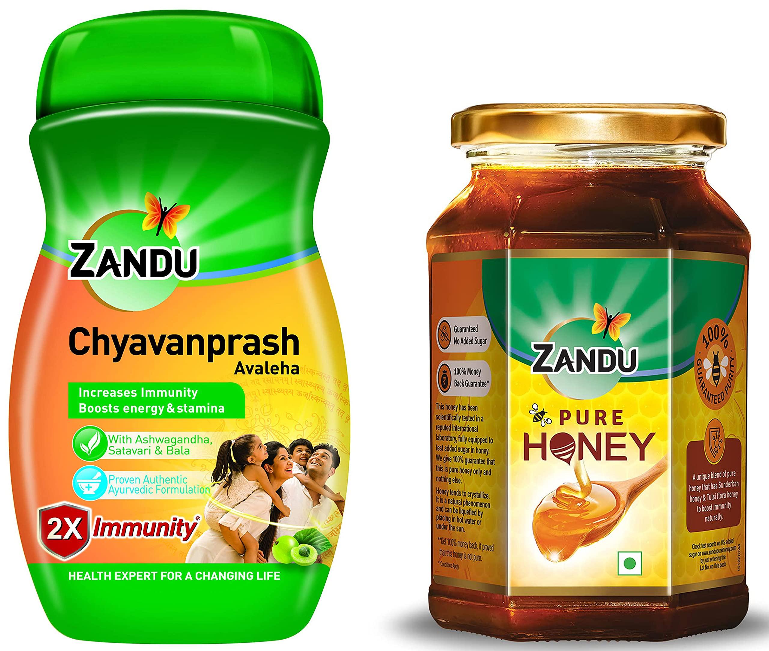 Zandu ZANDU CHYAVANAPRASH Avaleha for Increasing Immunity and Stamina, 900g & Pure Honey, 100% Purity, No Added Sugar, 500g