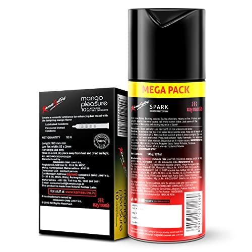KamaSutra KamaSutra Spark Deodorant Mega Pack 220 Ml And Mango Flavoured Condoms 10 Count, Spray, Men