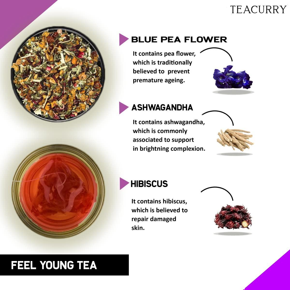 TEACURRY TEACURRY Anti Aging Tea - 60 Tea Bags | Feel Young Tea Helps in Skin Glow, Hair Care and Premature Ageing | Skin Tea | Anti Agering Tea for Women and Men