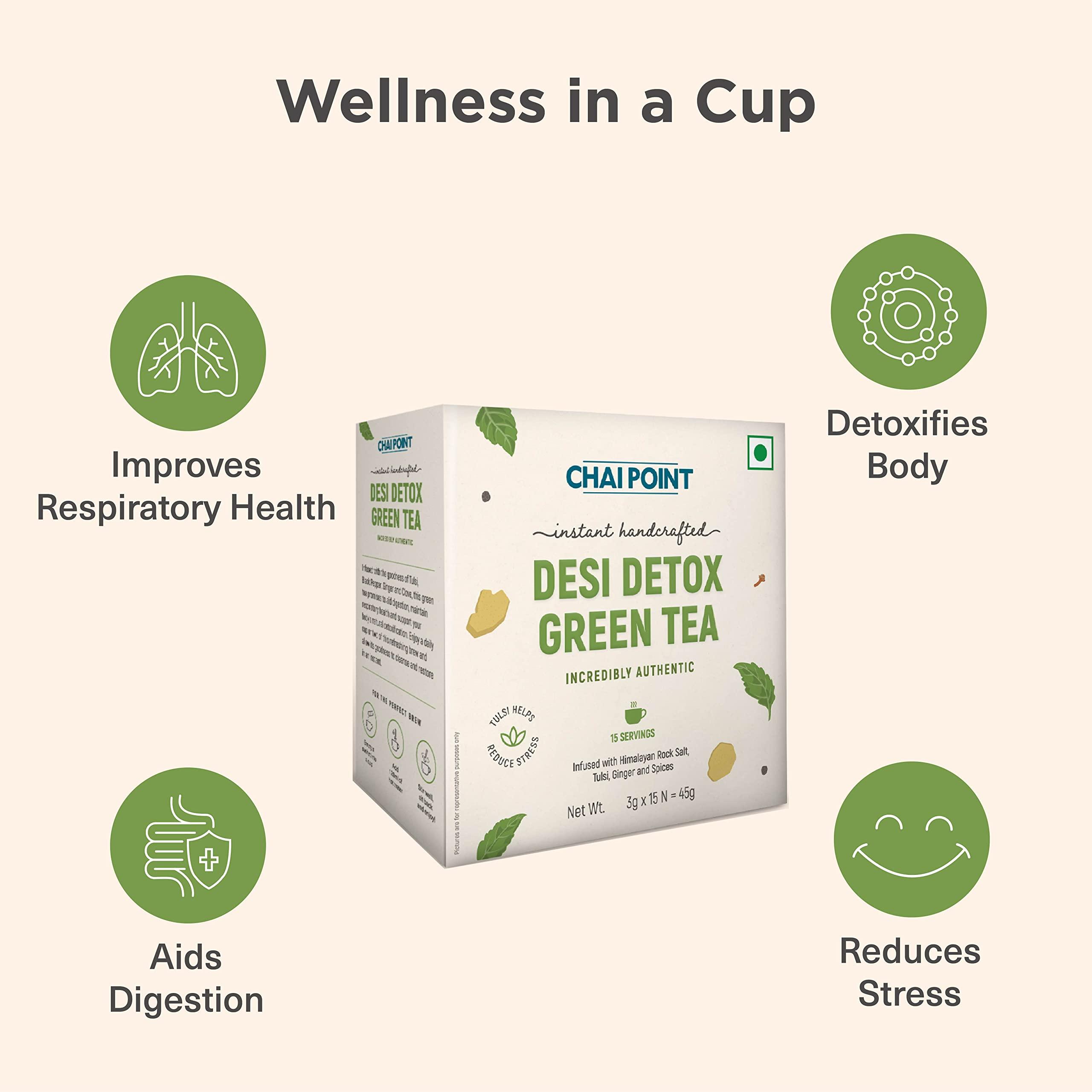 CHAI POINT Chai Point Desi Detox Green Tea | 15 Sachets | Instant Tea | 100% Natural Ingredients