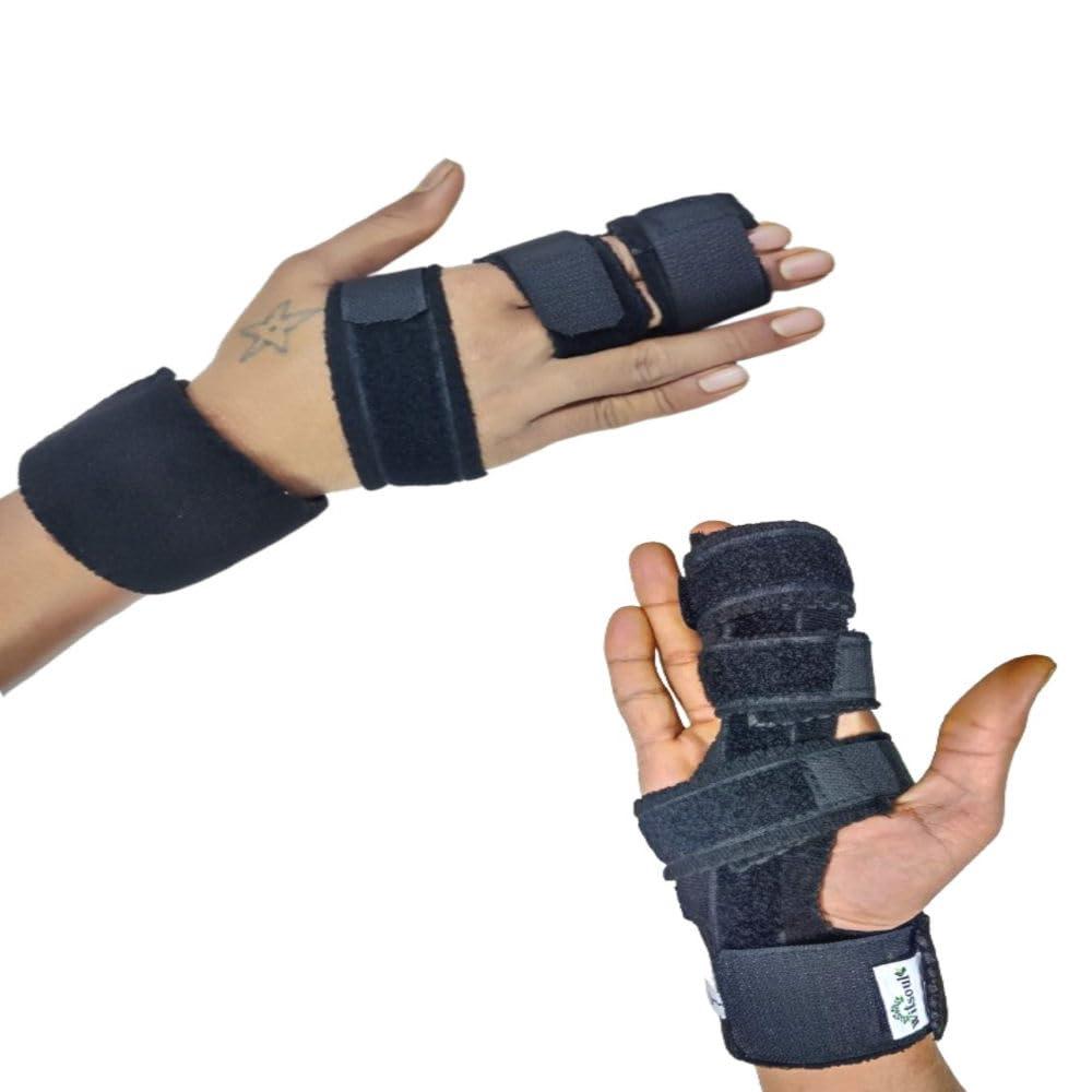 WITSOUL WITSOUL Two Fingers Splint Trigger Finger Adjustable Brace, Metal Straightening Immobilizer Splint Full Hand and Wrist Support fit Left and Right BOTH HAND (M)