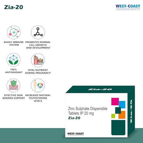 WESTCOAST WEST-COAST Zia-20 Zinc Sulphate 20mg 10x10 tablets for Zinc deficiency, enhanced Immune Support, Nutrient Absorption & Overall Wellness.