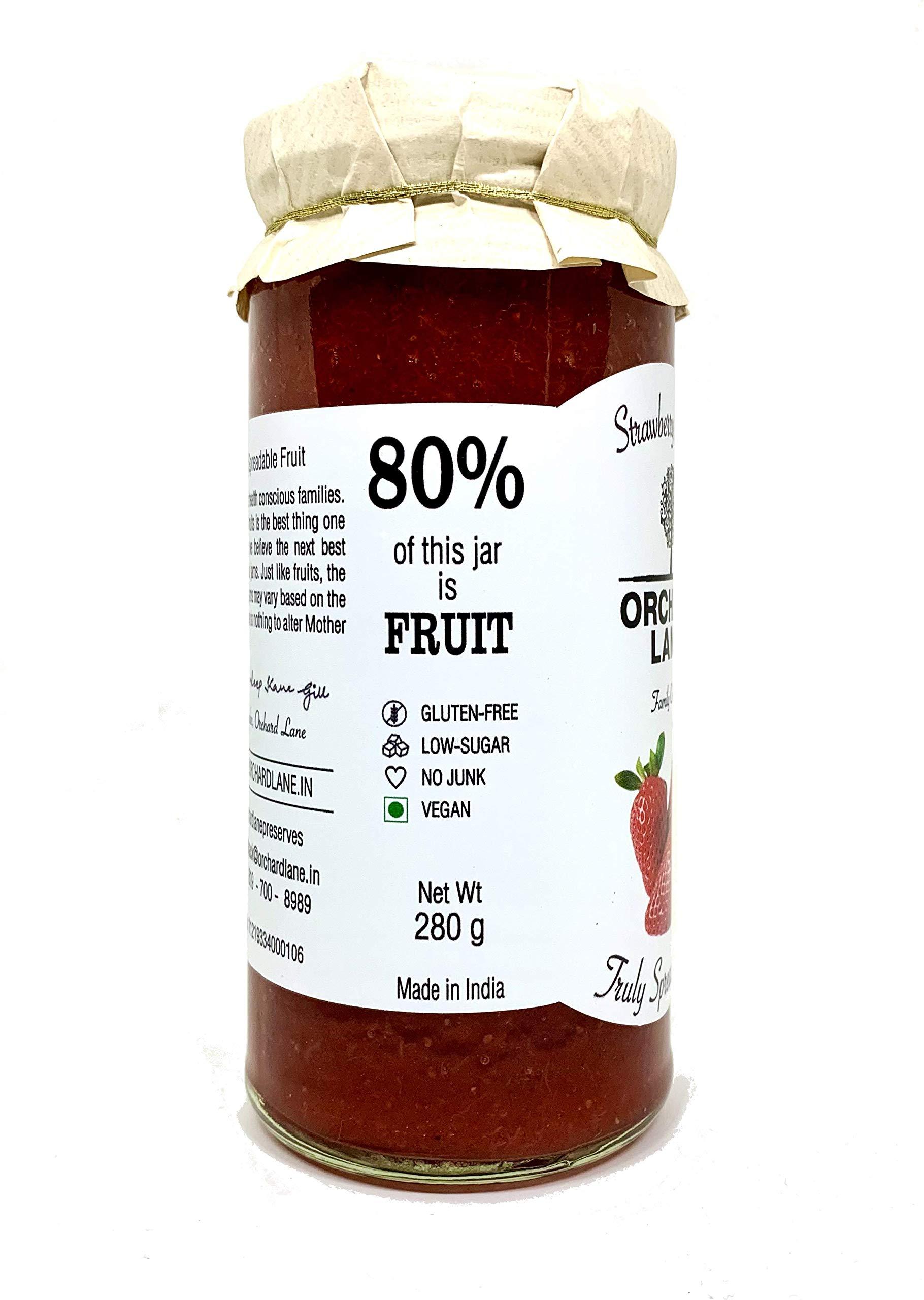 Orchard Lane Orchard Lane Combo Pack Low Sugar Strawberry Jam & Banana Date Vanilla Jam No Preservatives, Colours, 80% Fruit Content Low Calorie Jams, 280 Gm Each