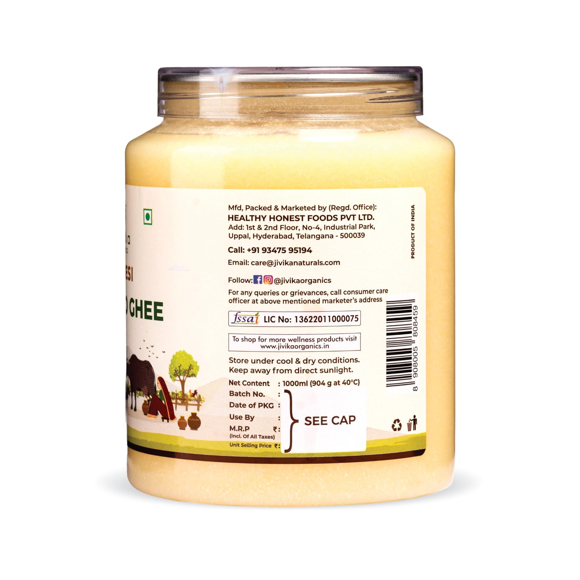 JIVIKA NATURALS JIVIKA NATURALS A2 Desi Buffalo Ghee 1 Litre | Bilona Ghee | Grass Fed Buffaloes | Murra Buffalo | Haryana Region | Pure & Natural | Nutritional Powerhouse | Lab Tested | Pet Jar