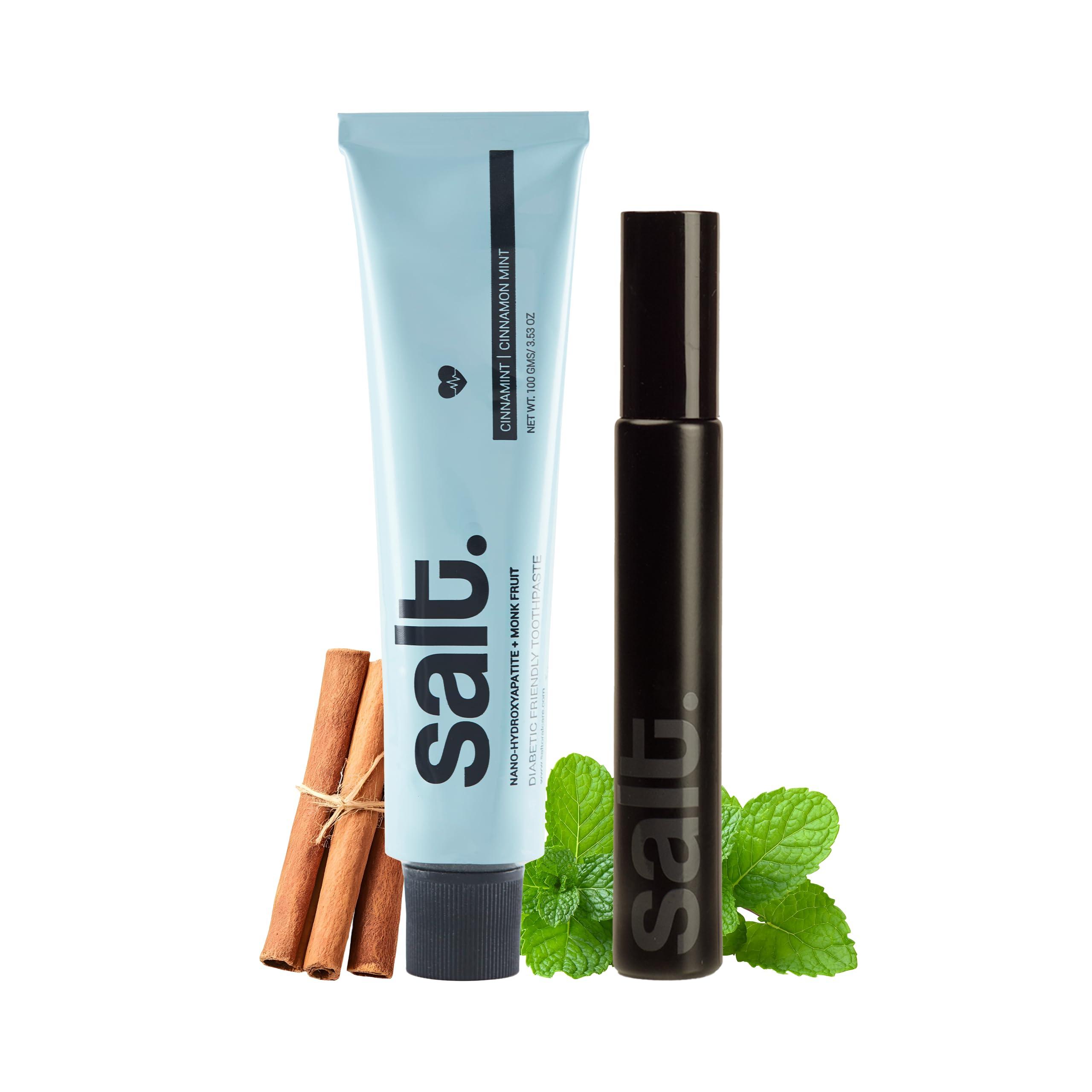 Salt Salt Oral Care Cinnamint Diabetic-Friendly Toothpaste 100g + Amalfi Travel Size Mouth Spray 10ml - Natural Fresh Breath & Oral Hygiene Set