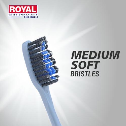 ROYAL SMILE SPECIALISTS Royal Spring Black Toothbrush with Medium Soft Bristles | Hang Card Pack of 12 for Big Families | Manual Toothbrush with Compact Brush Head & Firm Handle for Deep Cleaning (Pack of 12)