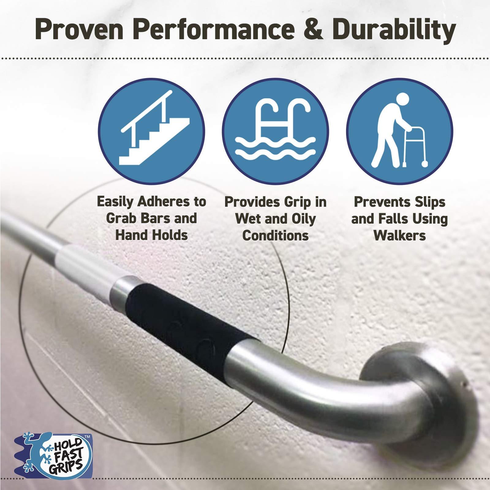 HoldFast Grips HOLDFast Grip Strips, 18\" x 2\", 2 Pack, Clear, Grip Tape for Increased Safety Creates a Non-Slip Surface On Grab Rails, Adhering Traction Grip for Friction when Using Grab Bars in Showers or Bath Tub