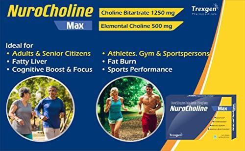 Trexgen Trexgen NUROCHOLINE MAX Choline 500 (from Choline Bitartrate 1250 mg) Fat Metabolism, Liver Care, Cognitive & Nervous System Health (30 Tablets) (Pack of 1)